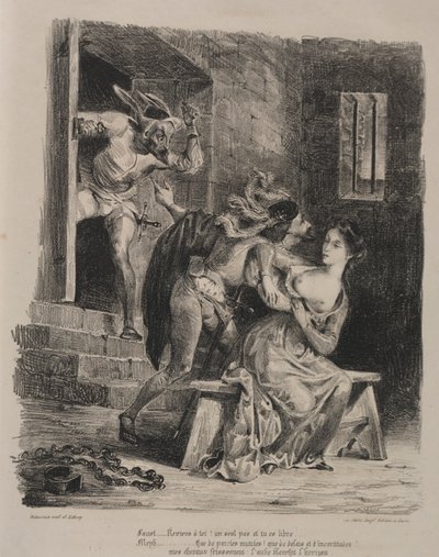 Illustrationen für Faust: Faust im Gefängnis von Marguerite, 1828 von Ferdinand Victor Eugene Delacroix
