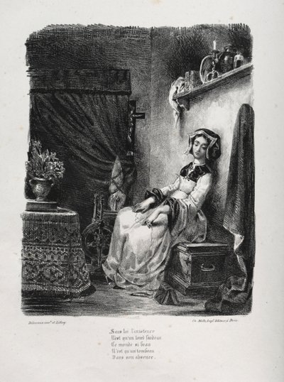 Illustrationen zu Faust: Marguerite mit dem Rad, 1828 von Ferdinand Victor Eugene Delacroix