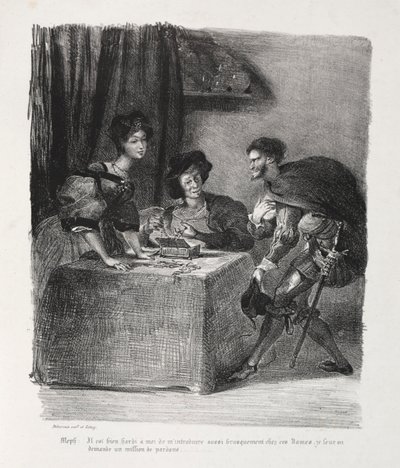 Illustrationen zu Faust: Méphistophélès bei Marthe, 1828 von Ferdinand Victor Eugene Delacroix