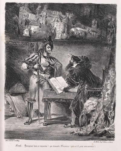 Illustrationen für Faust: Méphistophélès besucht Faust, 1828 von Ferdinand Victor Eugene Delacroix