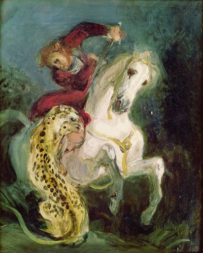Jaguar greift einen Reiter an, ca. 1855 von Ferdinand Victor Eugene Delacroix