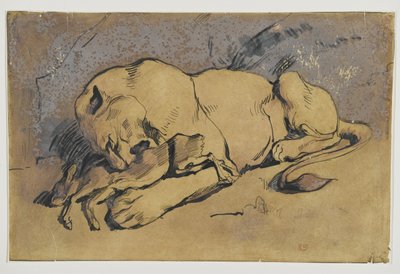 Löwin, die ein Kaninchen verschlingt von Ferdinand Victor Eugene Delacroix