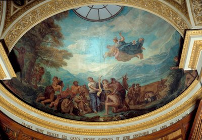 Orpheus kommt, um die noch wilden Griechen zu zivilisieren und die Künste des Friedens zu lehren. Fresko von Eugène Delacroix (1843) von Ferdinand Victor Eugene Delacroix