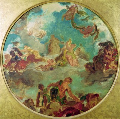 Der Frieden steigt zur Erde herab, Studie für die zentrale Decke des Salon de la Paix im Hotel de Ville, zerstört 1871 während der Kommune von Ferdinand Victor Eugene Delacroix