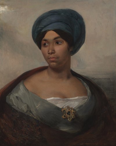 Porträt einer Frau mit blauem Turban von Ferdinand Victor Eugene Delacroix