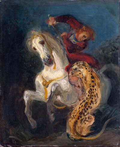 Reiter von einem Jaguar angegriffen. Delacroix, Eugène von Ferdinand Victor Eugene Delacroix