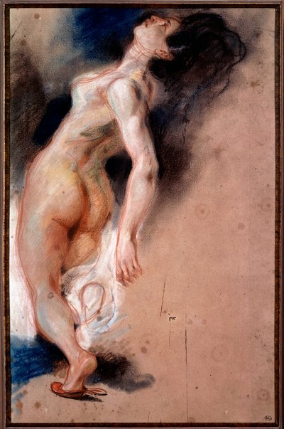 Studie einer nackten Frau, die sich zurücklehnt; Studie eines Sklaven für „Der Tod des Sardanapal“ von Ferdinand Victor Eugene Delacroix