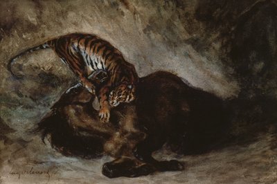 Tiger greift ein Pferd an von Ferdinand Victor Eugene Delacroix