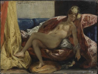 Frau mit einem Papagei von Ferdinand Victor Eugene Delacroix