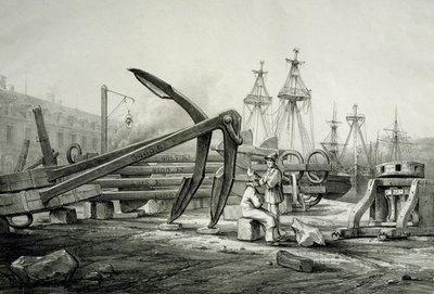 Anker in der Marinewerft, von Ferdinand Perrot, Lithographie von Ferdinand Victor Perrot