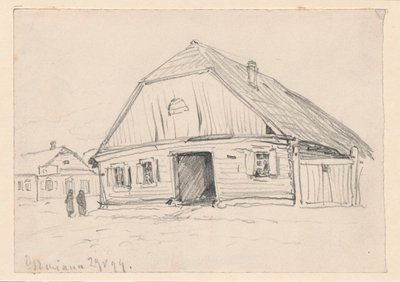 Gasthaus Jankielowa in Oszmiana; recto: Skizze eines unbestimmten Motivs von Ferdynand Ruszczyc