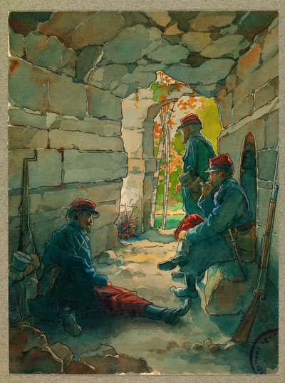 Poilus der Infanterie in Ruhe, Straße von Vailly von Fernand Barbier