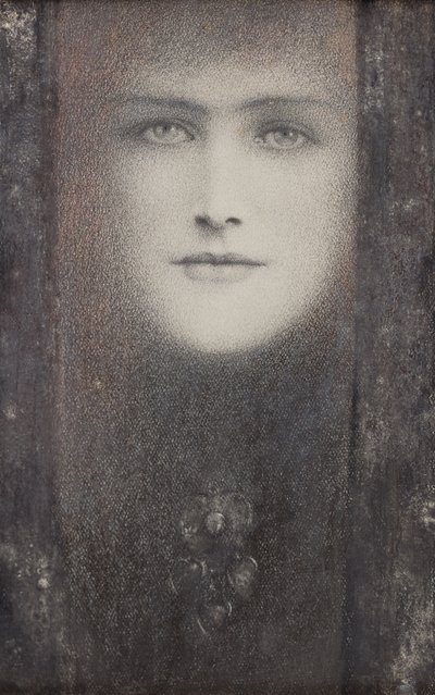 Die Maske, mit einem schwarzen Vorhang, ca. 1909 von Fernand Khnopff