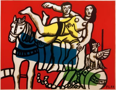 Zirkus, Artisten beim Voltigieren auf einem weißen Pferd von Fernand Leger