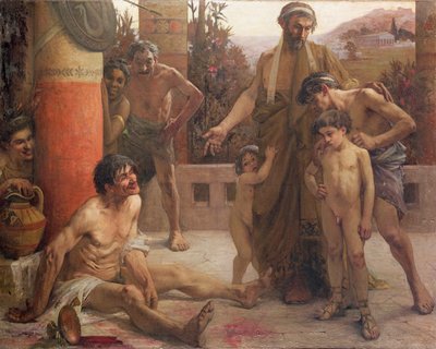 Ein Spartaner zeigt seinen Söhnen einen betrunkenen Sklaven von Fernand Sabbate