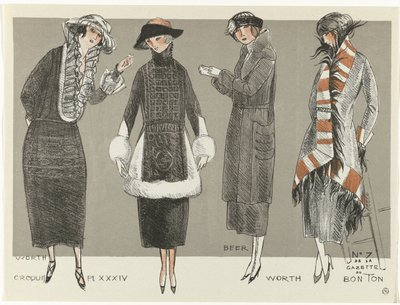 Gazette du Bon Ton, 1920 - Nr. 7, Croquis Pl XXXIV: Worth / Beer / Worth von Fernand Siméon