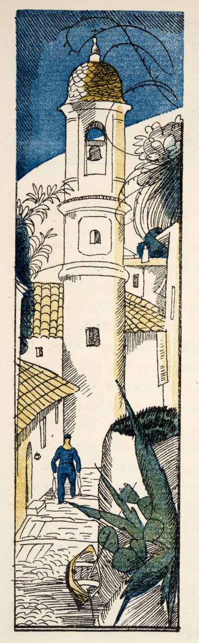 Straße in Antibes aus Gazette de Bon Ton, veröffentlicht 1920 von Fernand Siméon