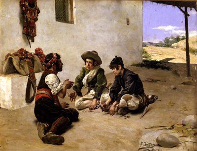 Gauner spielen Karten mit einem Maultiertreiber, 19. Jahrhundert von Fernando Tirado y Cardona