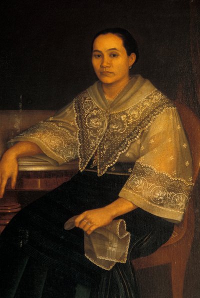 Porträt einer Frau in traditioneller philippinischer Tracht von Filipino School