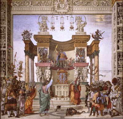 St. Philipp exorziert den Dämon aus dem Tempel des Mars, Südwand der Strozzi-Kapelle, ca. 1497-1502 von Filippino Lippi