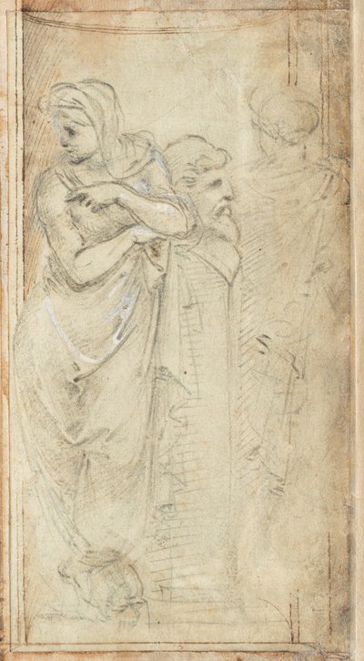 Zwei drapierte Frauen, die auf beiden Seiten eines Hermen stehen von Filippino Lippi