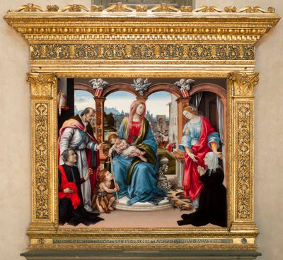 Jungfrau mit Kind und Johannes dem Täufer, St. Martin und St. Katharina von Alexandria. Nerli-Altarbild von Filippino Lippi