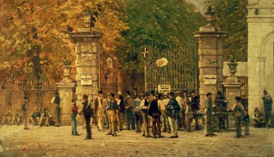 Pause während der Arbeit an der Ausstellung von 1881, gemalt 1887 von Filippo Carcano von Filippo Carcano