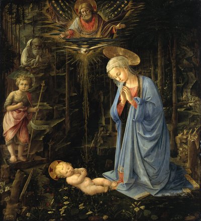 Die Jungfrau, die das Kind anbetet / Die Anbetung im Wald, Die Heilige Familie mit dem jungen St. Johannes von Filippo Lippi