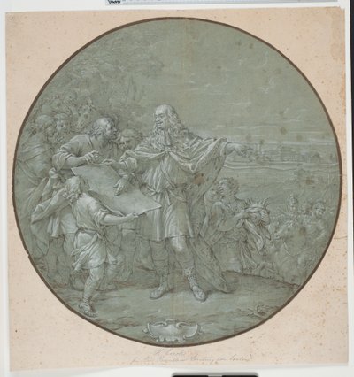 Cosimo III. befestigt den Hafen von Livorno. Gezeichnete Vorlage für eine Silberplatte, eine der sogenannten "piatti di S. Giovanni" von Filippo Luzi