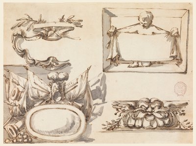 Ein Wappen, eine Trophäe, ein Etikett, ein dekoratives Motiv für ein Fries von Filippo Marchionni