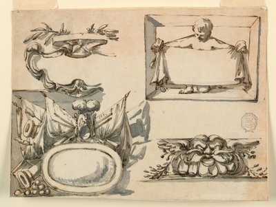 Ein Wappen, eine Trophäe, ein Etikett, ein dekoratives Motiv für ein Fries, 1750–1775 von Filippo Marchionni