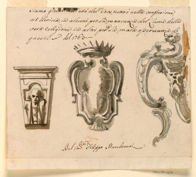 Entwurf für eine Konsole und ein Wappen, 1763 von Filippo Marchionni