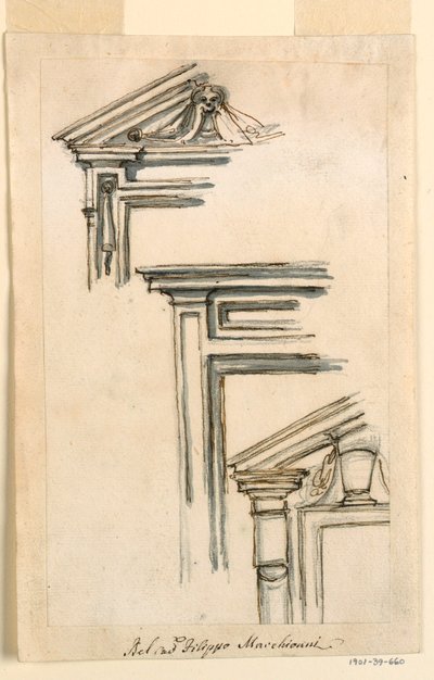 Zeichnung, Drei Fenster- oder Türrahmen, ca. 1770 von Filippo Marchionni
