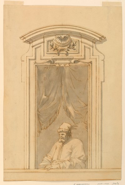 Fenstergehäuse und Hälfte einer Figur eines Türken, 1750–70 von Filippo Marchionni