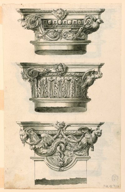 Sechs Kapitelle von Säulen, eines einer Säule, mit alternativen Vorschlägen von Filippo Marchionni