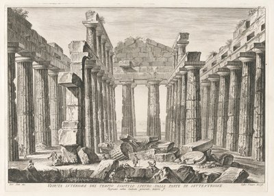 Innenansicht des Hexastyle Hypaethral Tempels von Norden, aus Antichità di Pesto (Antiquitäten von Paestum) von Filippo Morghen