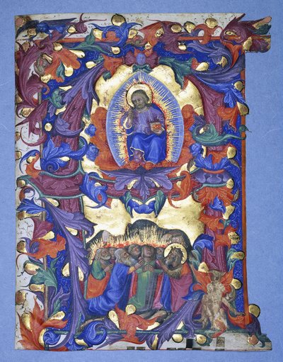 Eine große historiierte "A" mit einer Darstellung der Himmelfahrt, ca. 1450 von Filippo di Matteo Torelli