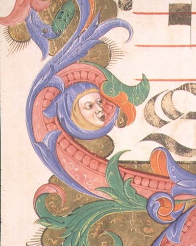 Missale 515 f.156r Zoomorphes Laubwerk mit einem verhüllten Kopf, (Detail) von Filippo di Matteo Torelli