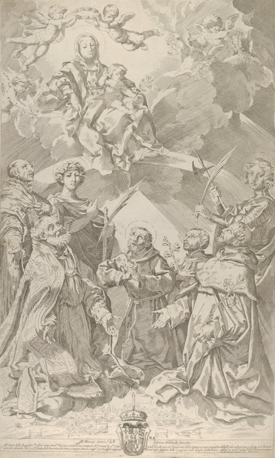 Schutzheilige von Bologna blicken zur Jungfrau, die in den Wolken sitzt..., 1640-50 von Flaminio Torre