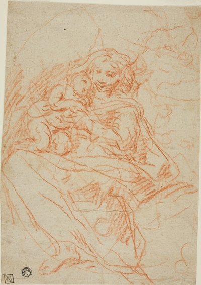 Jungfrau und Kind (recto); Teil eines Altarbildentwurfs (verso) von Flaminio Torre