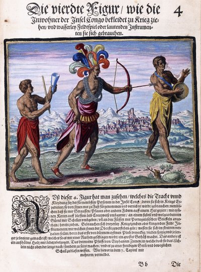 Eine Seite aus dem Buch "Kleine Reisen, auf Deutsch, Teil I: Pigafettas Kongo", 1597 von Flemish School