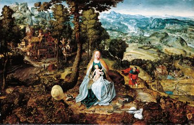Eine weite Landschaft mit der Rast auf der Flucht nach Ägypten, Antwerpener Schule, ca. 1520 von Flemish School
