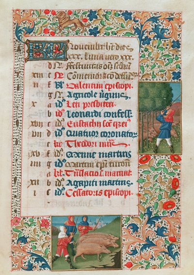 Kalender, der November darstellt, Eicheln und Schweineherden von Flemish School