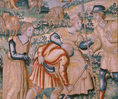 Flämischer Wandteppich. Händeklatschen. Atelier von Oudenaarde. 17. Jahrhundert. von Flemish School