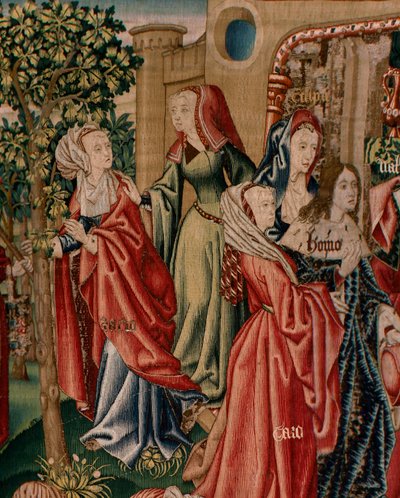 Flämischer Wandteppich. Serie Menschliche Erlösung oder Laster und Tugenden. Laster führen den Menschen zur Sünde (Los Vicios conducen al Hombre al pecado). Zweiter Wandteppich in der Serie (erster der in Palencia aufbewahrt wird. Brüsseler Herstellung, We von Flemish School