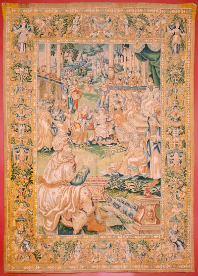 Flämischer Wandteppich. Serie Das Buch Judith. Rückkehr nach Betulia. Achter Wandteppich der Serie. Herstellung Niederlande, Brüssel(?). Zweite Hälfte des 16. Jahrhunderts. Stoff Wolle. Standort Kirche des Heiligen Nikolaus von Bari von Flemish School