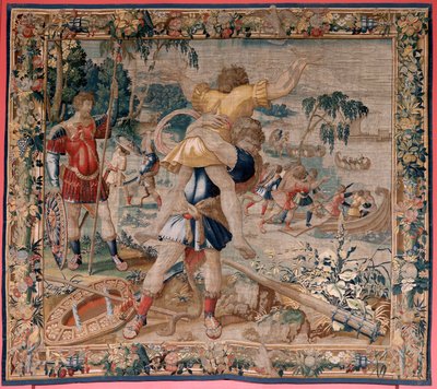 Flämischer Wandteppich. Serie Die Arbeiten des Herkules. Herkules und Antäus. Ca. 1528. von Flemish School