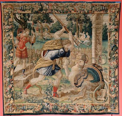 Flemischer Wandteppich. Serie Die Arbeiten des Herkules. Herkules im Garten der Hesperiden. Fünfter Wandteppich in der erhaltenen Serie. Modell Unbekannt. Herstellung Willem Dermoyen, Brüssel. Ca. 1528. Stoff Seide und Wolle. von Flemish School