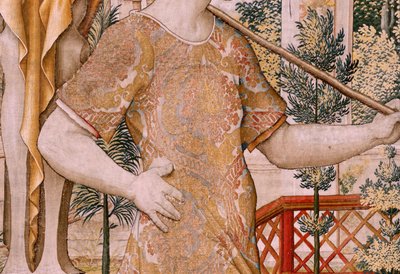 Flemischer Wandteppich. Serie Vertumnus und Pomona. Nr. II Vertumnus verwandelt sich in einen Bauern. Modelle Kreis von Pieter Coecke Van Aelst und Léonard Thiry. Atelier unbekannt, Brüssel. Gold, Seide und Wolle. von Flemish School