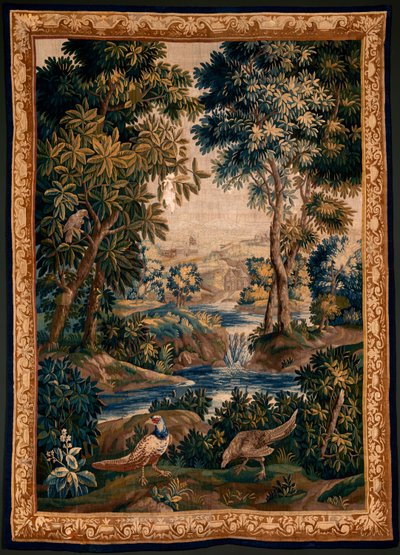 Flämischer Wandteppich. Sogenannte Verdure (Landschaft mit Wasser, Bäumen und Fasanen). Atelier von Oudenaarde. 277x200cm. Inv 00012. 17. Jahrhundert. von Flemish School